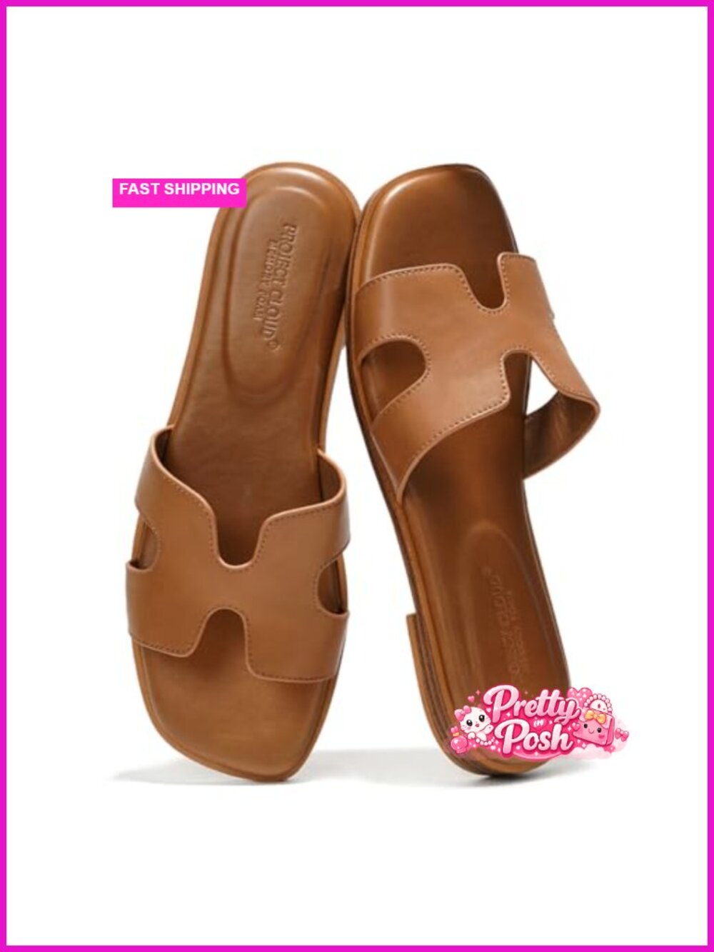 Genuine Leather Slide Sandals Memory Foam Slip On Flat Comfort